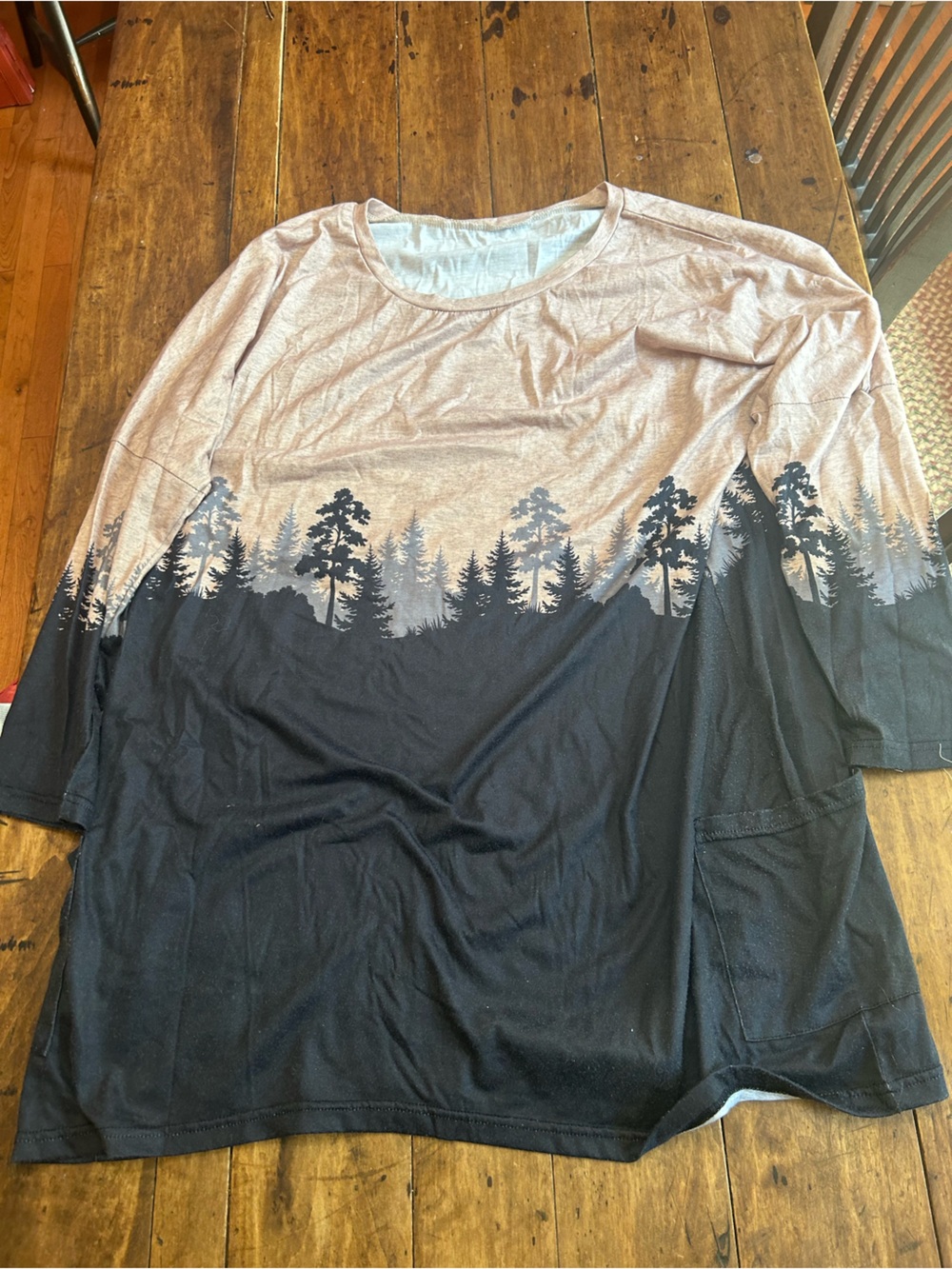 Women’s Ombre Forest Print Short Sleeve Top - Black and Tan